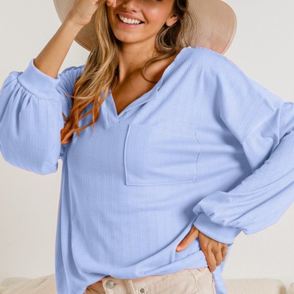 BiBi Tops - Sky Blue Ribbed Oversized Top